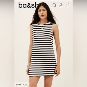 Ba&sh fawn dress navy and white striped NWT